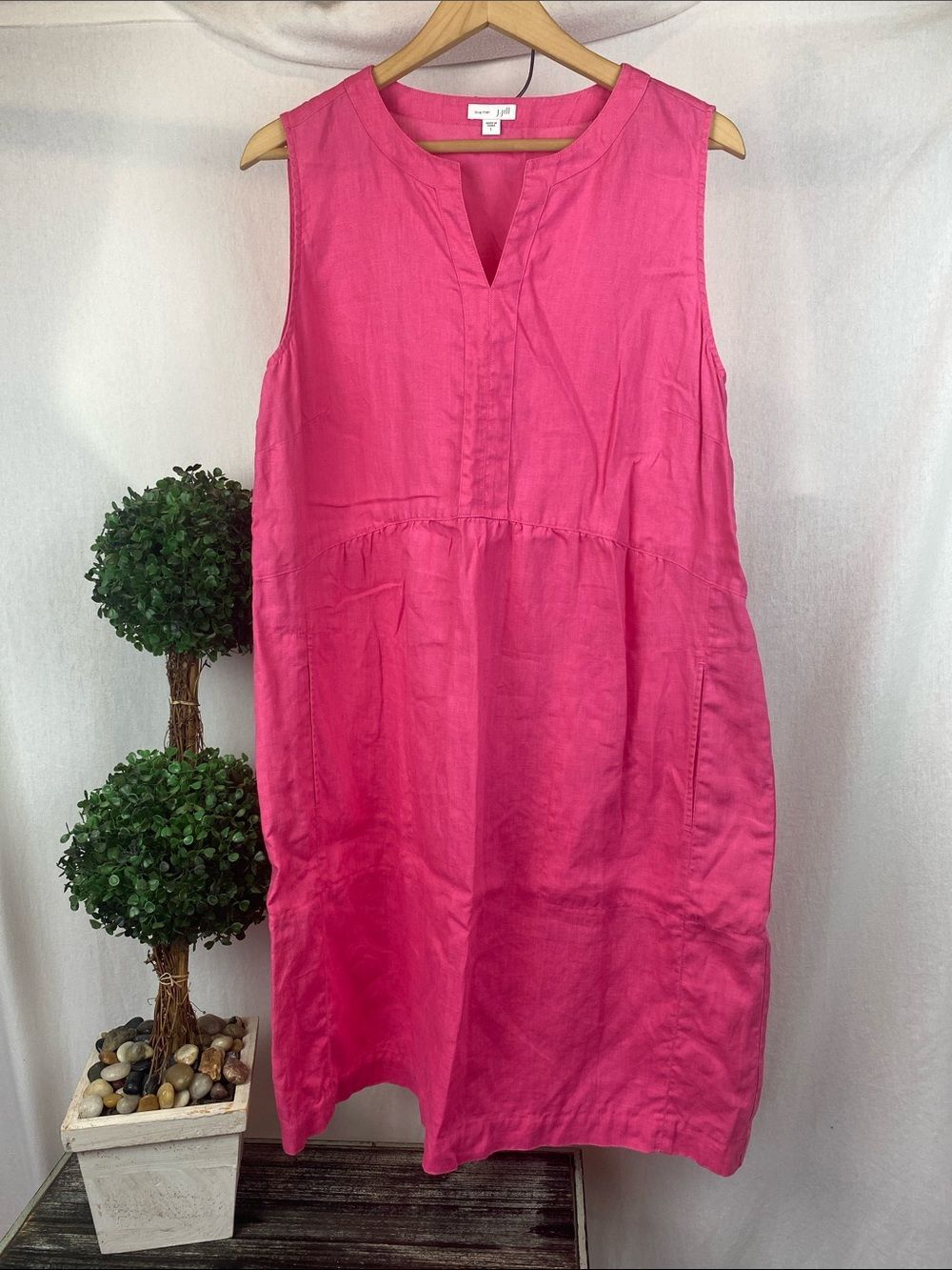 J Jill 100% Linen Pink Sleeveless Shift Dress L - Picture 2 of 5